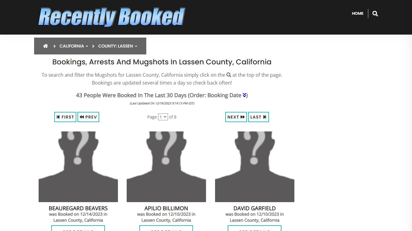 Bookings, Arrests and Mugshots in Lassen County, California